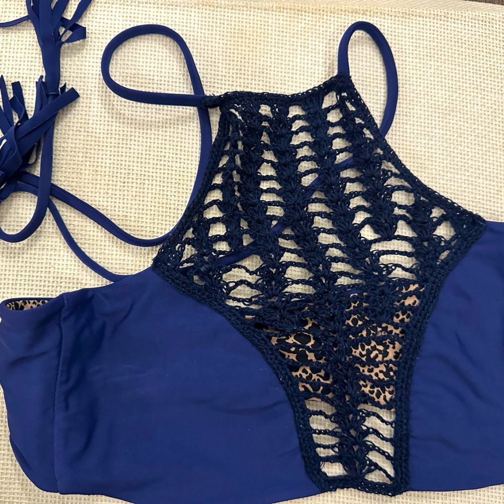 Acacia Crochet Navy Bikini top. Size M